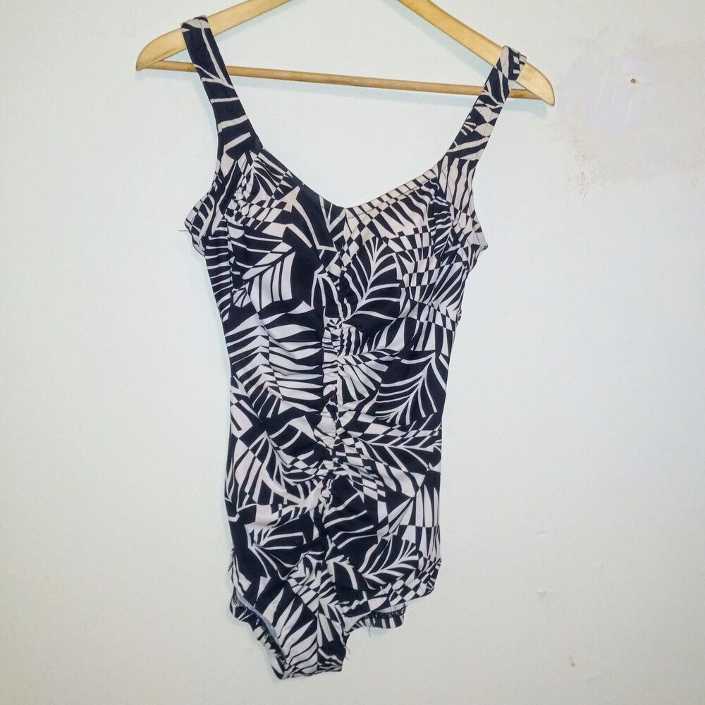 VTG Maxine Of Hollywood Palm Leaf One Piece Swimsuit-Size 12-Ruched-Lined-Pads